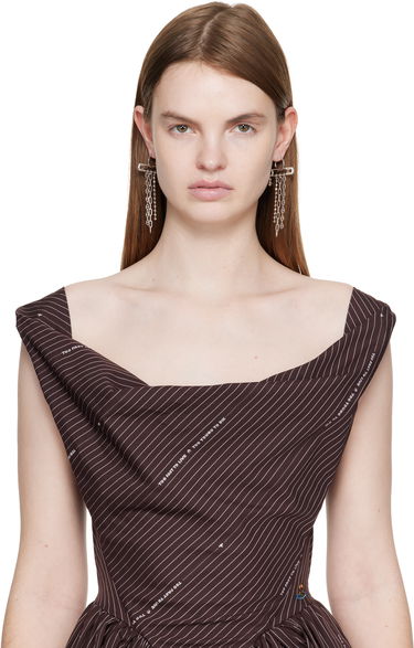 Обеци Vivienne Westwood Vivienne Westwood Ginetta Safety Pin Orb Dangle Earrings Металик | 6202017A-02P019-, 2