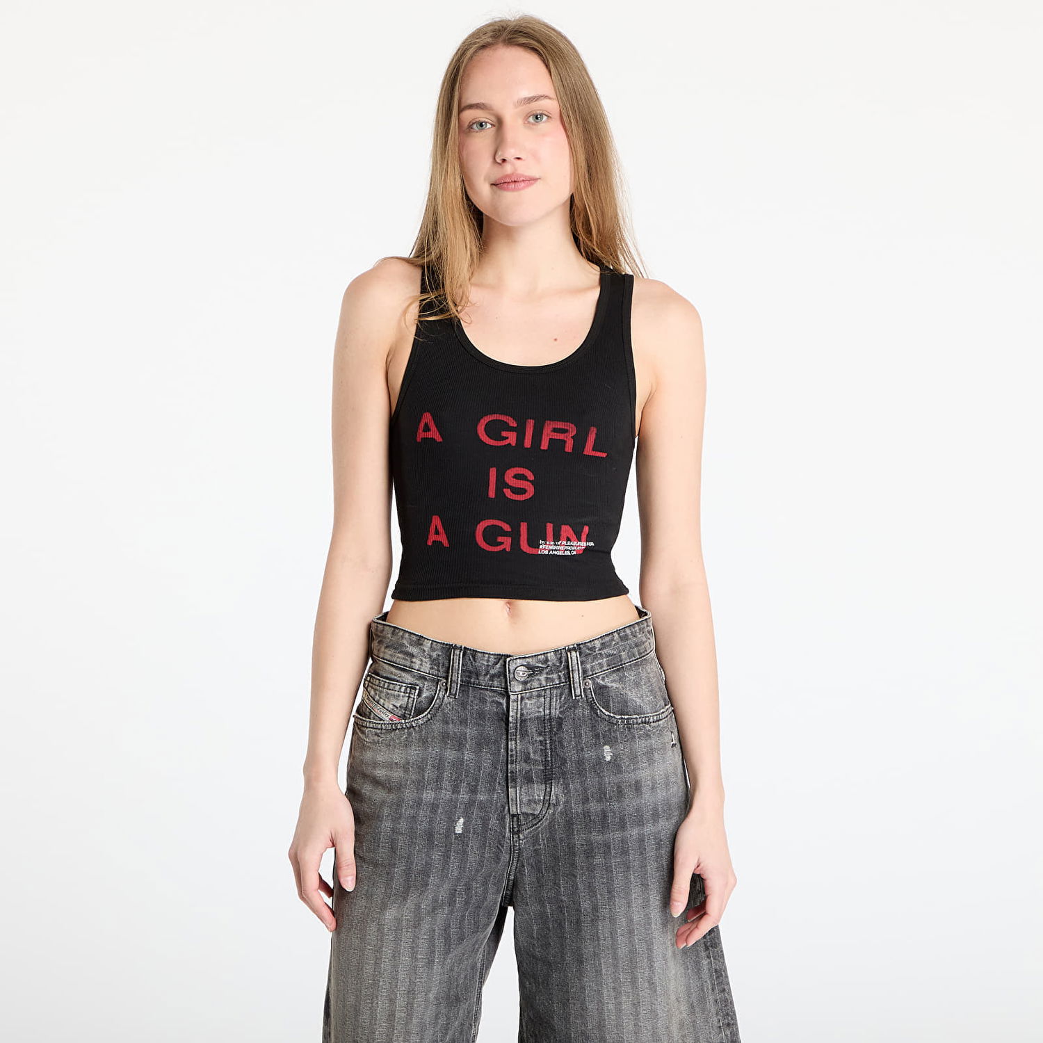 Потник Pleasures PLEASURES Girl Is A Gun Crop Tank Top Черно | P25SU077 BLACK, 0