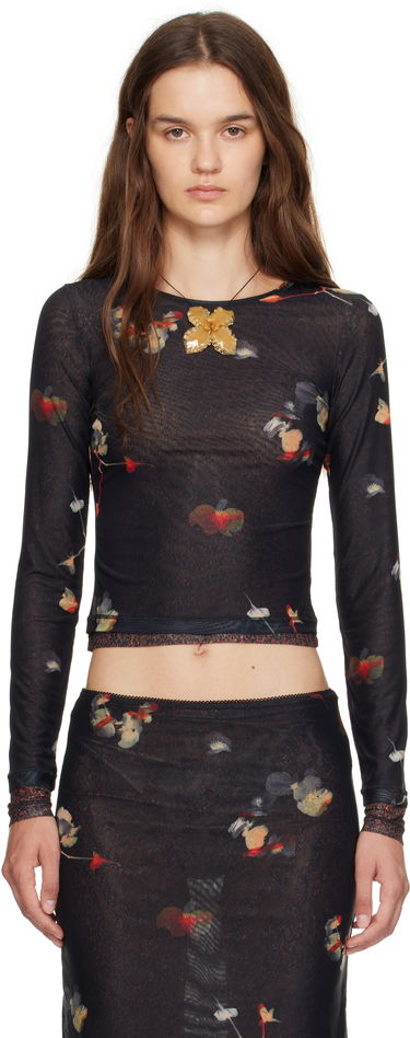 Тениска Eckhaus Latta Eckhaus Latta Duet Floral Print Semi-Sheer Top Черно | 1100-EL-PF25-BP -, 0