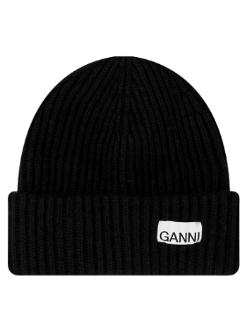 GANNI Logo Structured Rib Beanie A4429-099