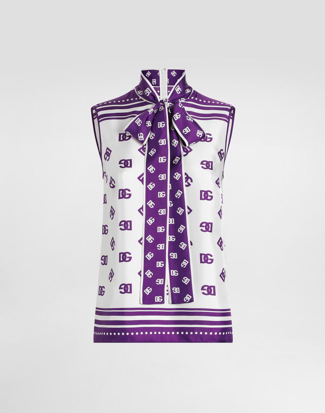 Dolce & Gabbana DG Logo Silk Twill Sleeveless Top