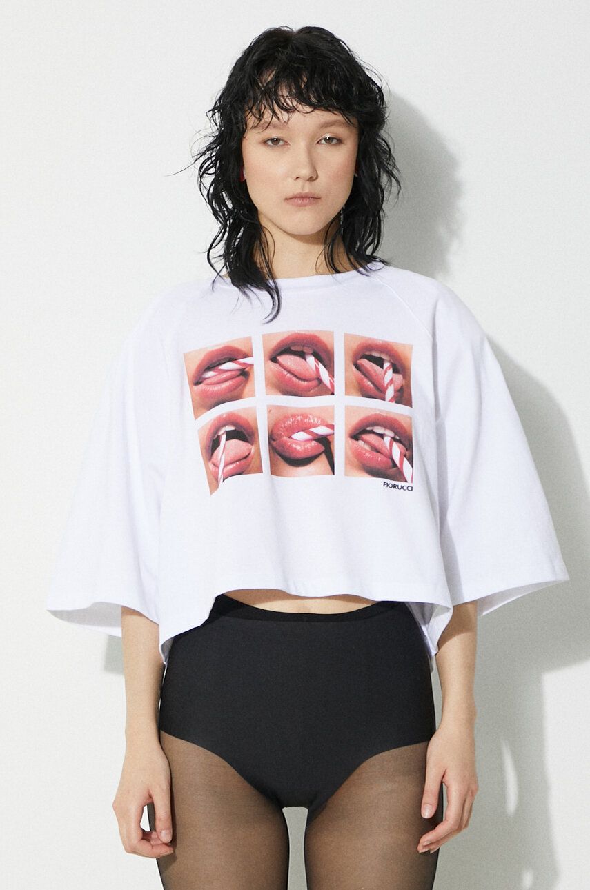 Съкратен топ Fiorucci Fiorucci Mouth Print Cropped T-Shirt Бяло | U01FPTSH106CJ01WH01, 0