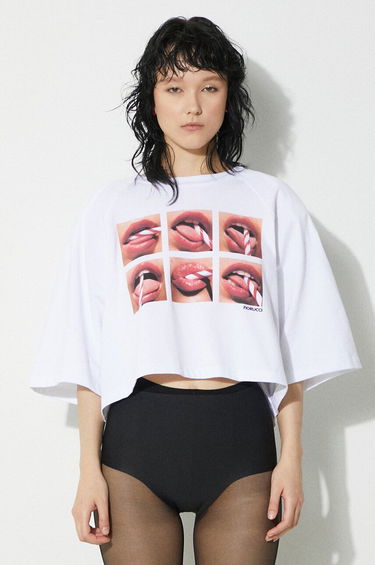 Съкратен топ Fiorucci Fiorucci Mouth Print Cropped T-Shirt Бяло | U01FPTSH106CJ01WH01, 0