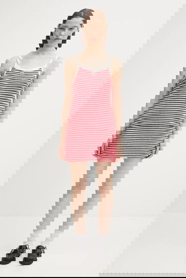 Pокля Sporty & Rich Sporty & Rich Serif Logo Striped Terry Tank Dress Червено | TO083602300ST67, 4