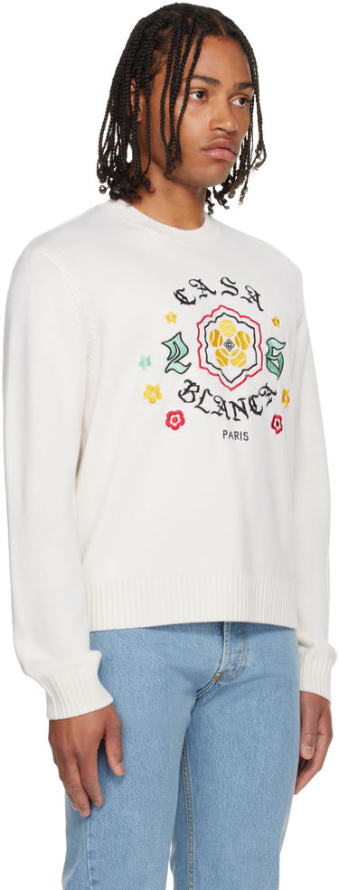 Пуловер Casablanca Casablanca Emblem Merino Knit Crew Neck Sweater Бяло | M-AW25-KW-1105-01, 1