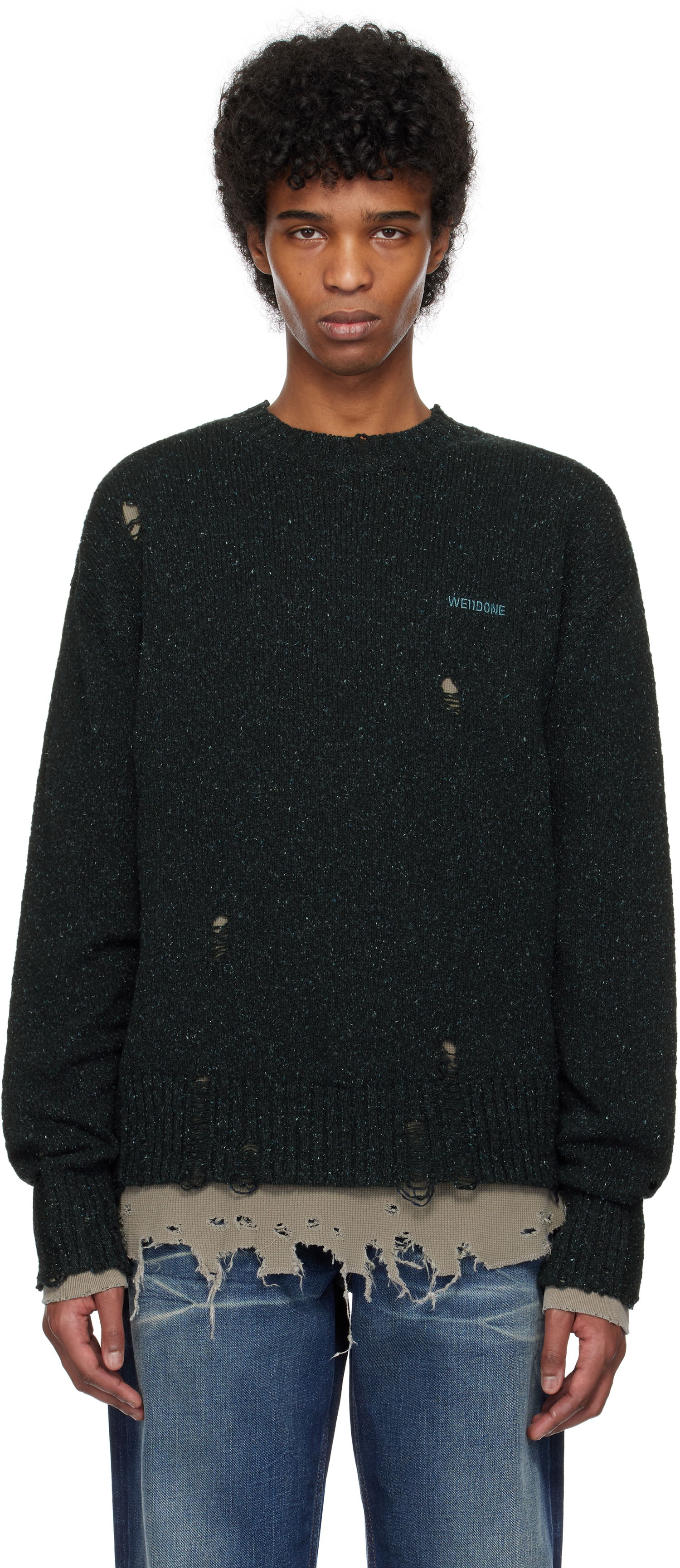 Пуловер We11done We11done Grunge Knit Sweater Зелено | WD-KT0-25-621-U-NV, 0