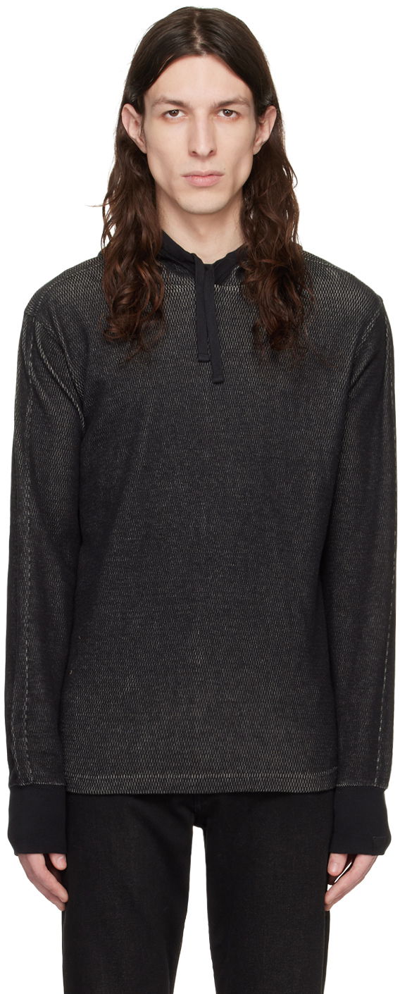 Суитчър rag & bone Collin Textured Knit Hoodie Черно | MBC22HT024JQ24, 0