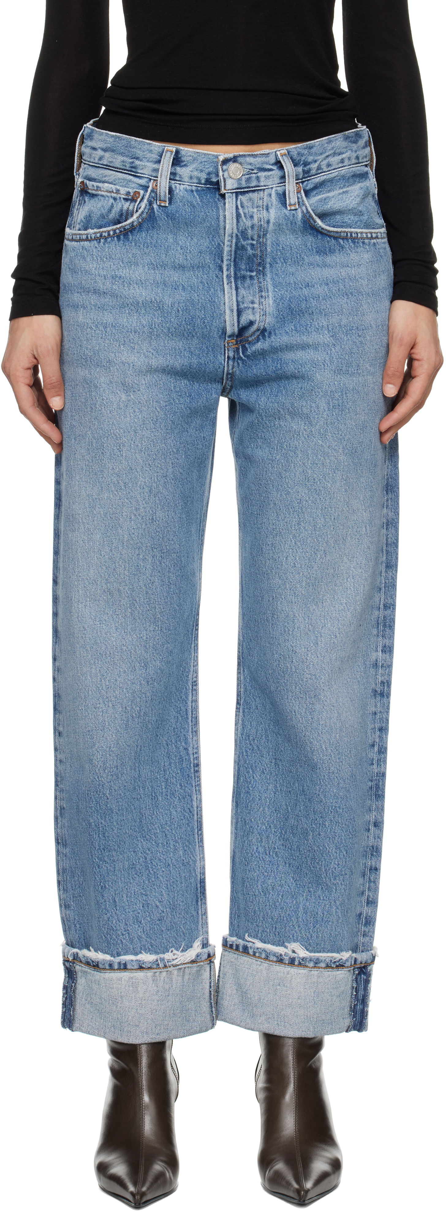Дънки AGOLDE AGOLDE Fran Low Slung Straight Jeans Синьо | A9157-1141, 0