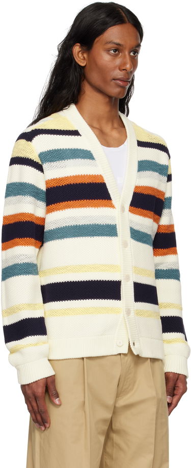 Пуловер MAISON KITSUNÉ Maison Kitsuné Comfort Striped Knit Cardigan Бяло | OM00506KT1129, 1
