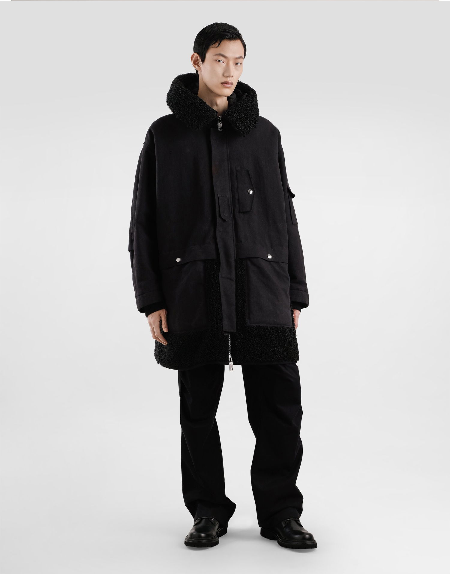 Парка Dolce & Gabbana Dolce & Gabbana Waxed Long Parka with Shearling Черно | G053WTHUMVUN0000, 1