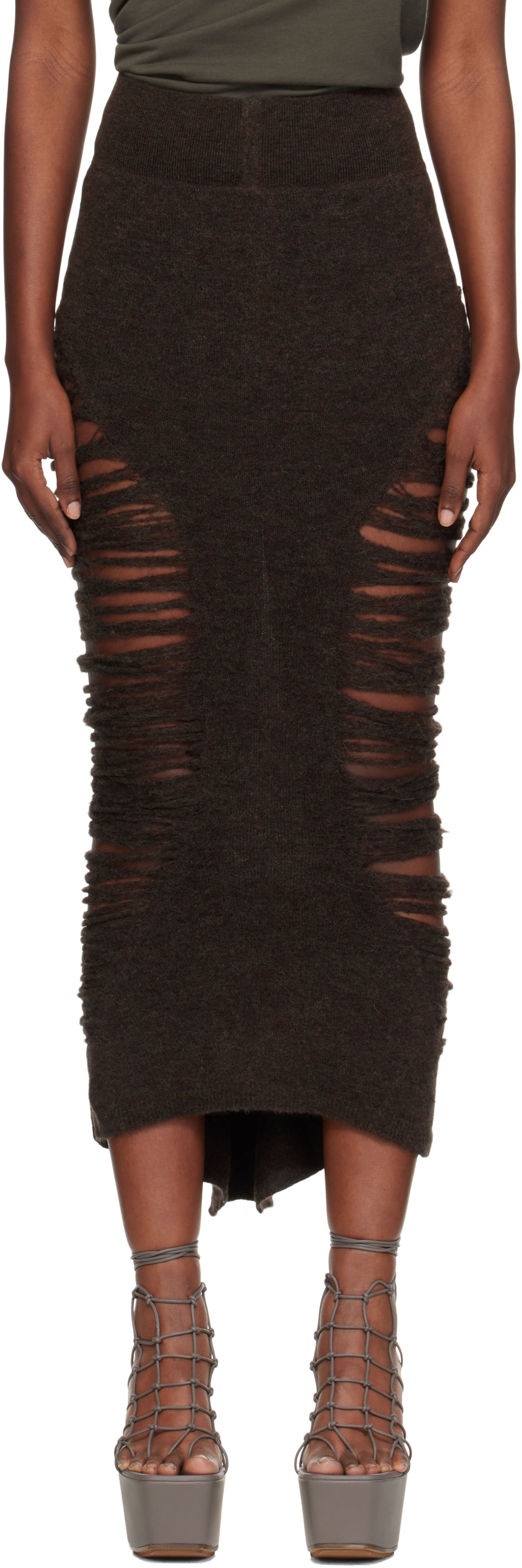 Пола Rick Owens Rick Owens Calf Dauphine Midi Skirt Кафяво | RP02E4685 KGRIDP, 0