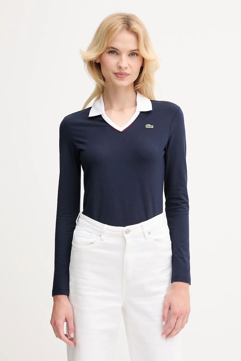 Поло тениска Lacoste Lacoste Long Sleeve V-Neck Polo Shirt Тъмно синьо | DF7785
