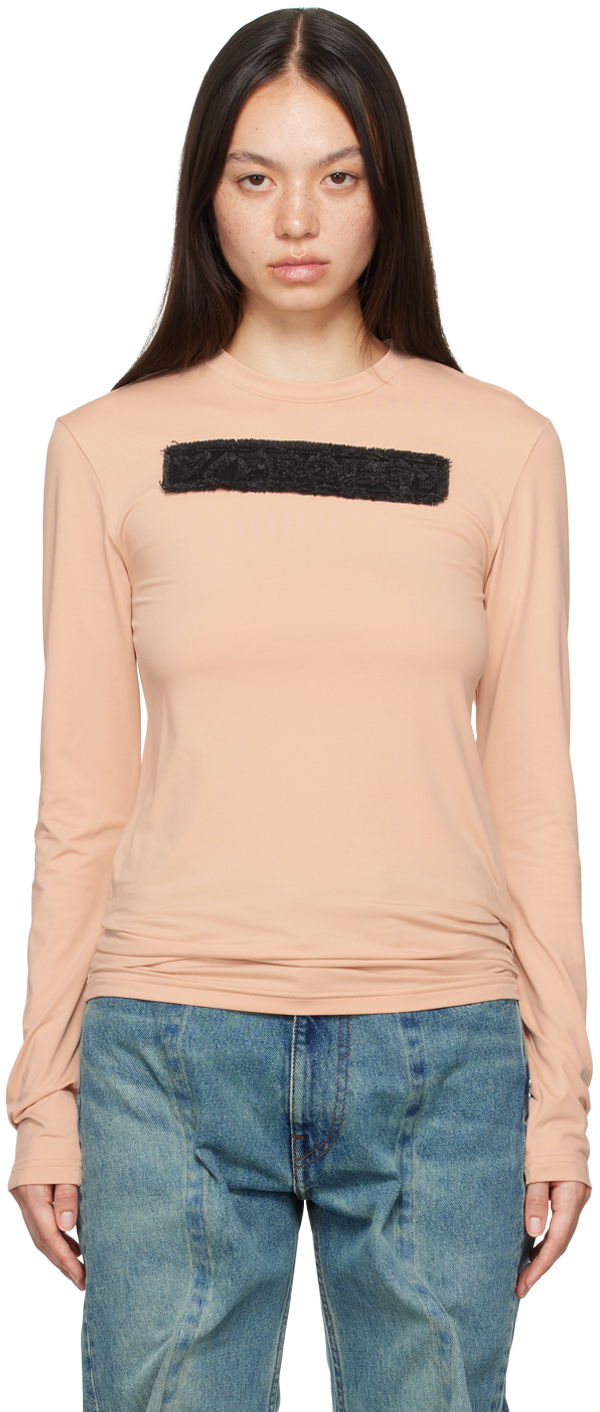 Тениска Y/PROJECT Logo Patch Long Sleeve T-Shirt Бежово | 204TO006, 0