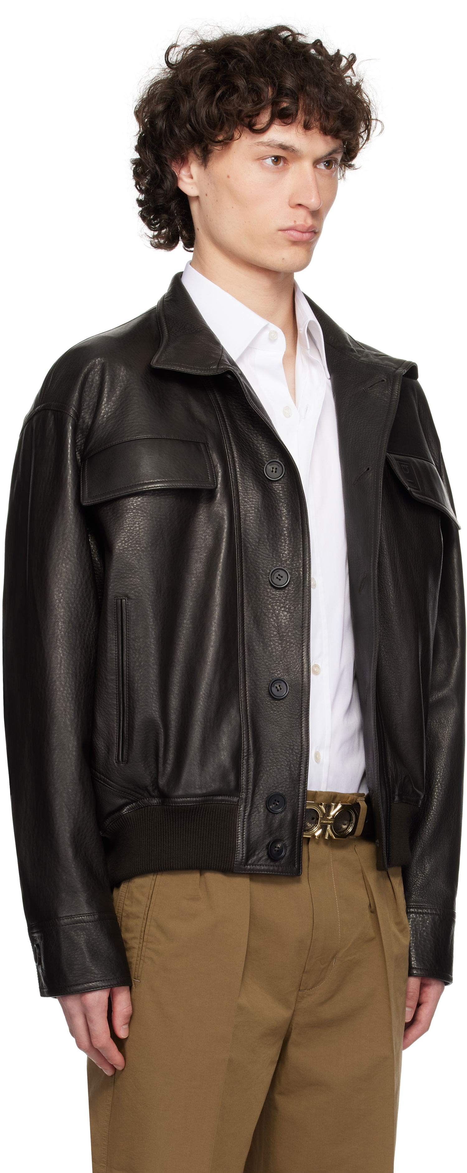 Яке FERRAGAMO Ferragamo Grainy Leather Jacket Черно | 783255, 1