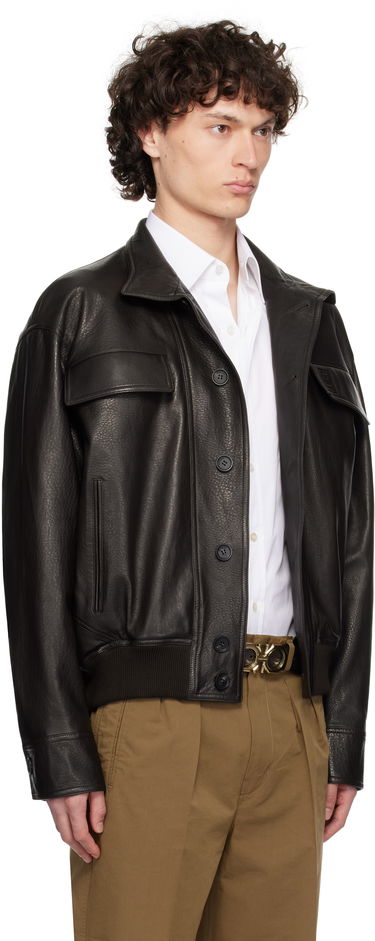 Яке FERRAGAMO Ferragamo Grainy Leather Jacket Черно | 783255, 1