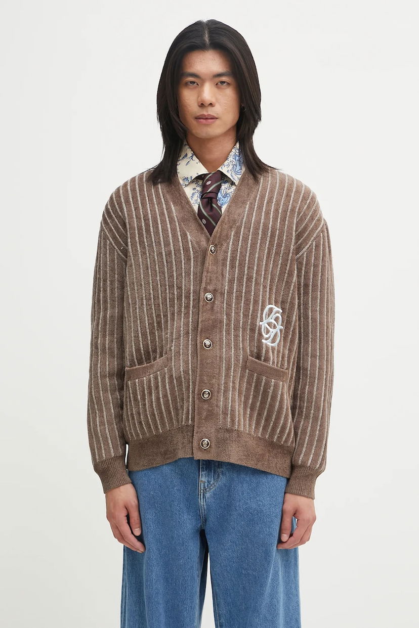 Пуловер Drôle de Monsieur Drôle de Monsieur Le Cardigan Monogramme Striped Cardigan Кафяво | I.CA159.VI024