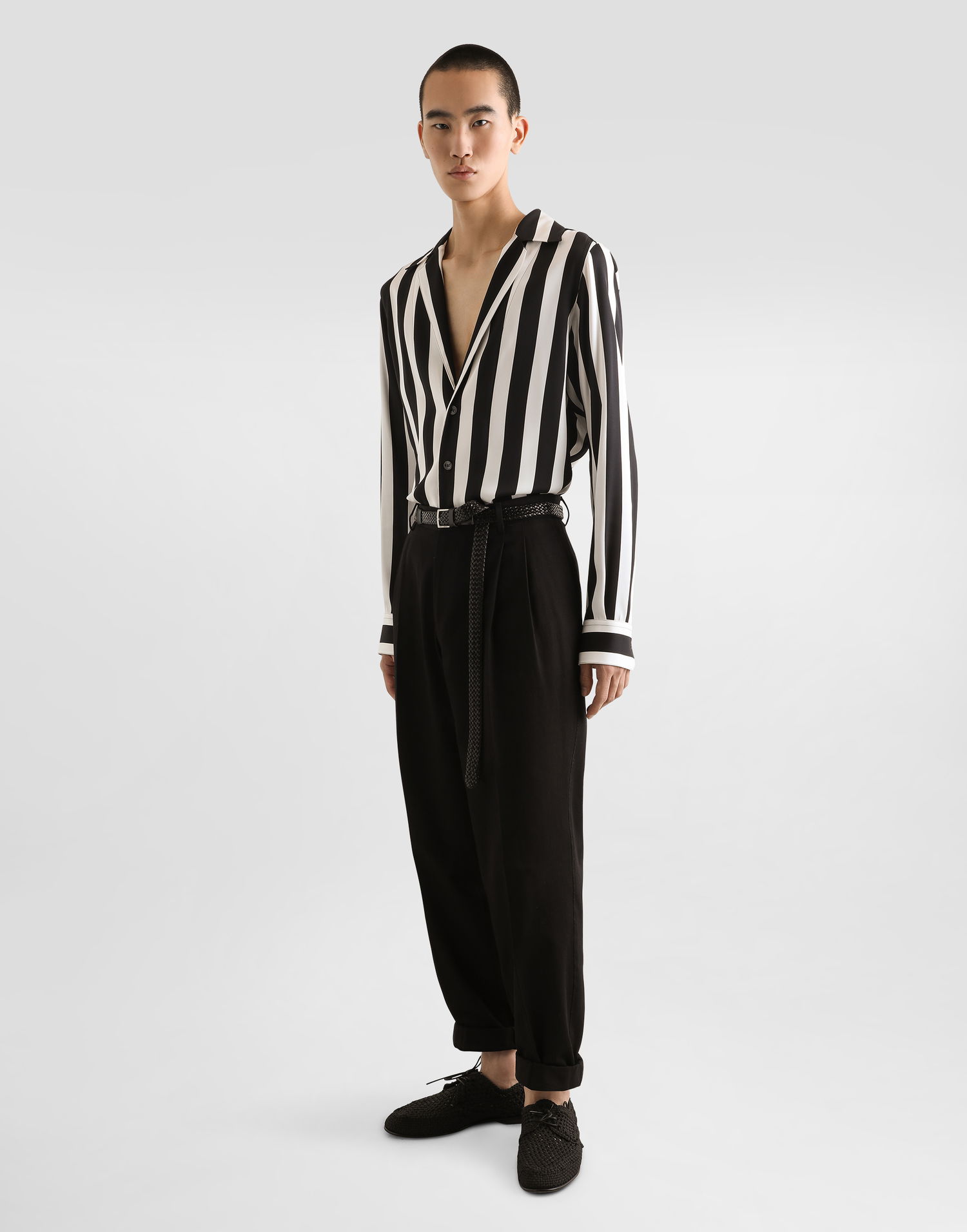Риза Dolce & Gabbana Dolce & Gabbana Silk Charmeuse Long Sleeve Shirt Черно | G5MX5TFSA5WHAXRN, 1