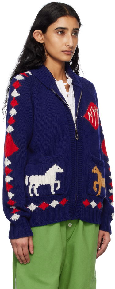 Пуловер Bode Bode Diamond Corral Zip Cardigan Синьо | MRS25KT015, 1