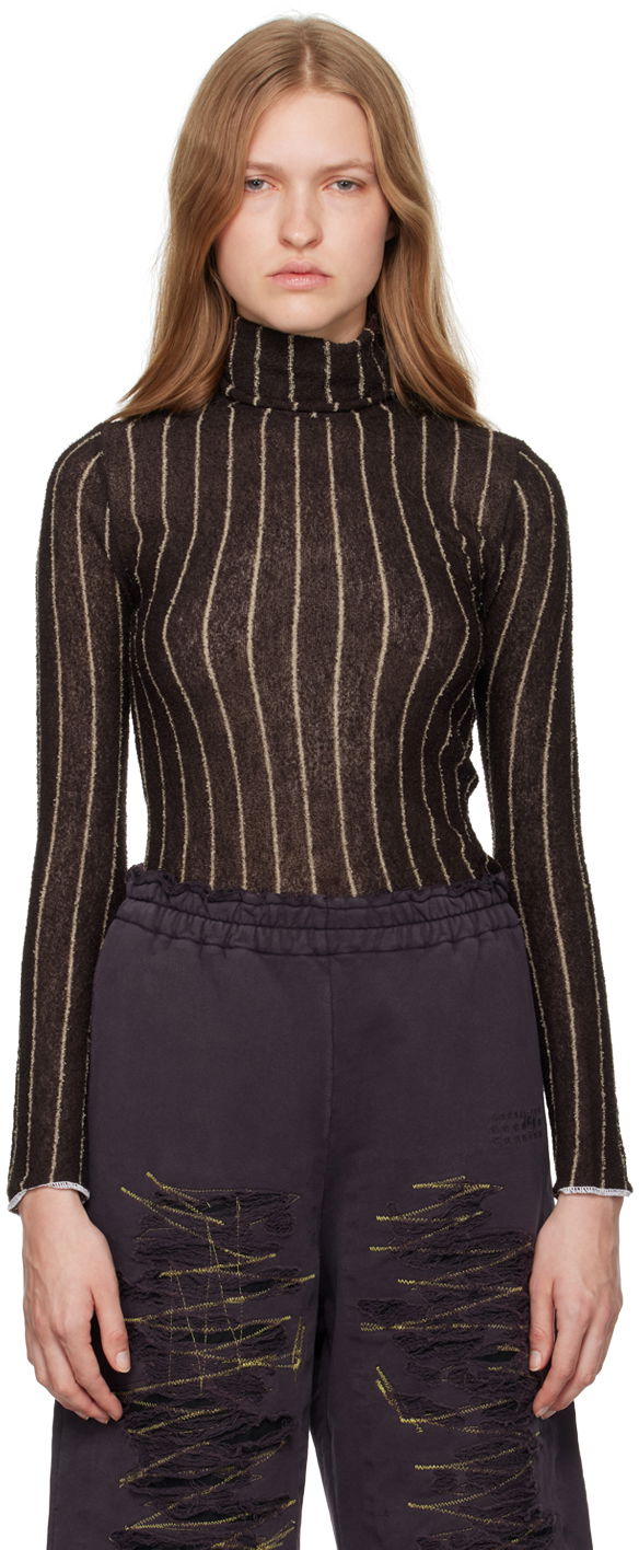 Пуловер Maison Margiela Pinstripes Underpinnings Turtleneck Кафяво | S62HA0091 M13077, 0