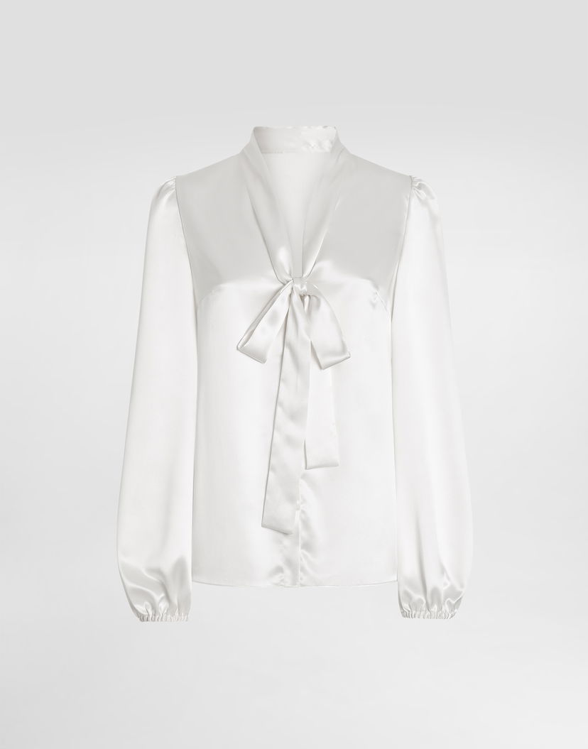 Риза Dolce & Gabbana Dolce & Gabbana Satin Pussy Bow Blouse Бяло | F5N70TFU1AUW0111