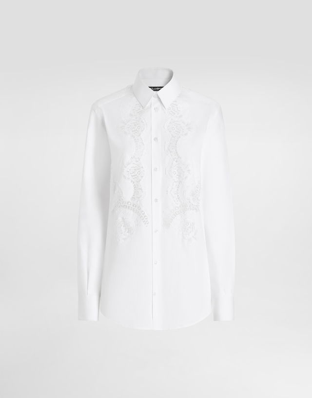 Dolce & Gabbana Cotton Poplin Shirt with Lace Inlay