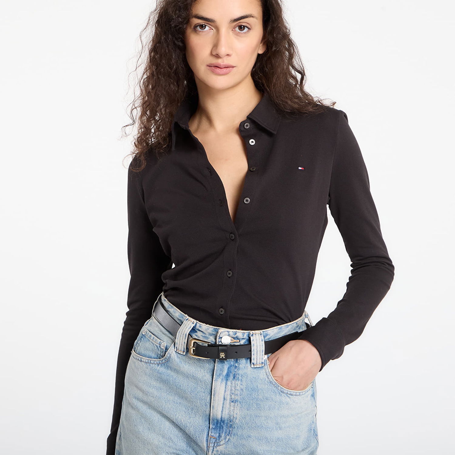 Риза Tommy Hilfiger 1985 Slim Pique Button Down Long Sleeve Shirt Черно | WW0WW43528 BDS, 1