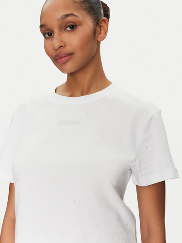 Съкратен топ GUESS Guess Primula Rhinestones Boxy T-Shirt Бяло | V5GI00I3Z14-G011, 3
