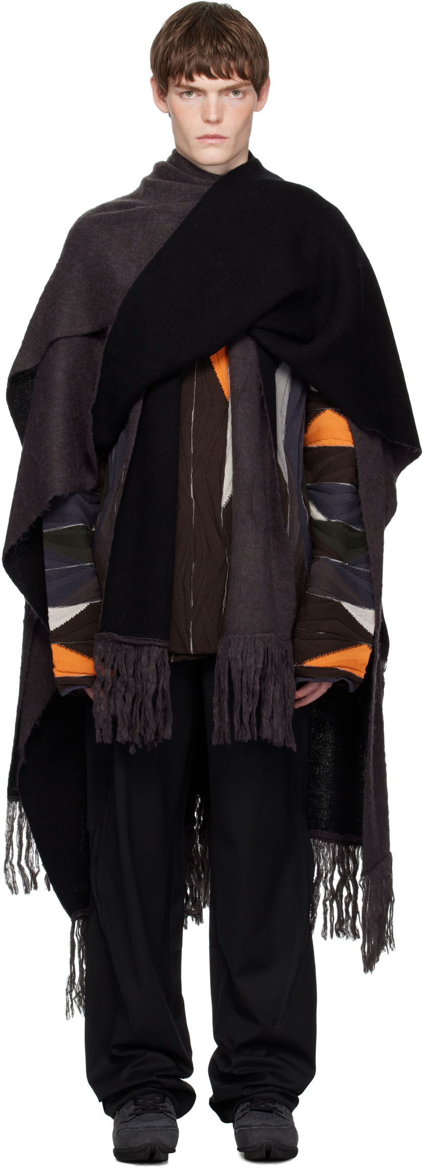 Шал KIKO KOSTADINOV Kiko Kostadinov Tarr Fringed Throw Scarf Черно | KKAW25KN07-110