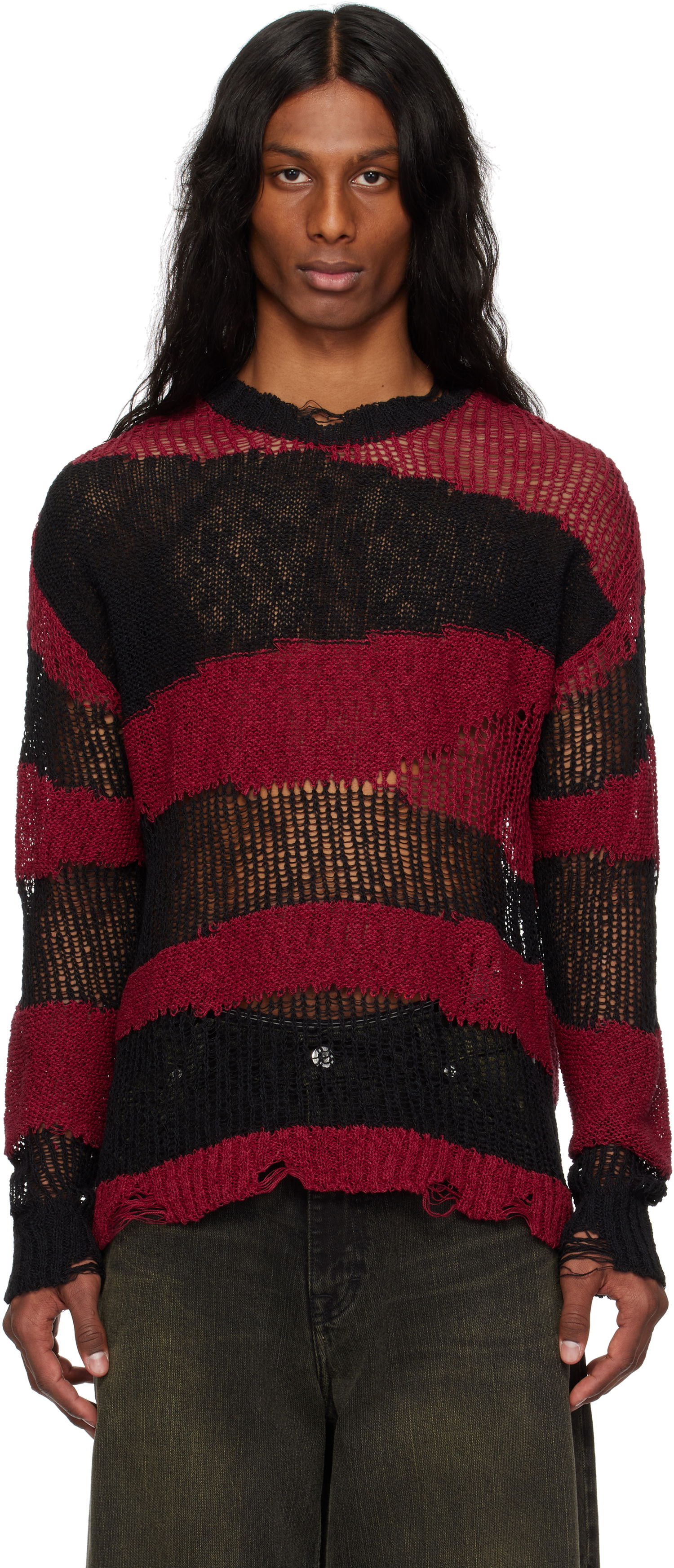 Пуловер Andersson Bell Andersson Bell Striped Distressed Knit Sweater Червено | atb1284m, 0