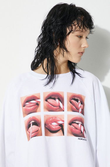 Съкратен топ Fiorucci Fiorucci Mouth Print Cropped T-Shirt Бяло | U01FPTSH106CJ01WH01, 4