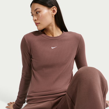 Тениска Nike Long Sleeve Ribbed Tight T-shirt NSW Кафяво | IH7691-502, 1