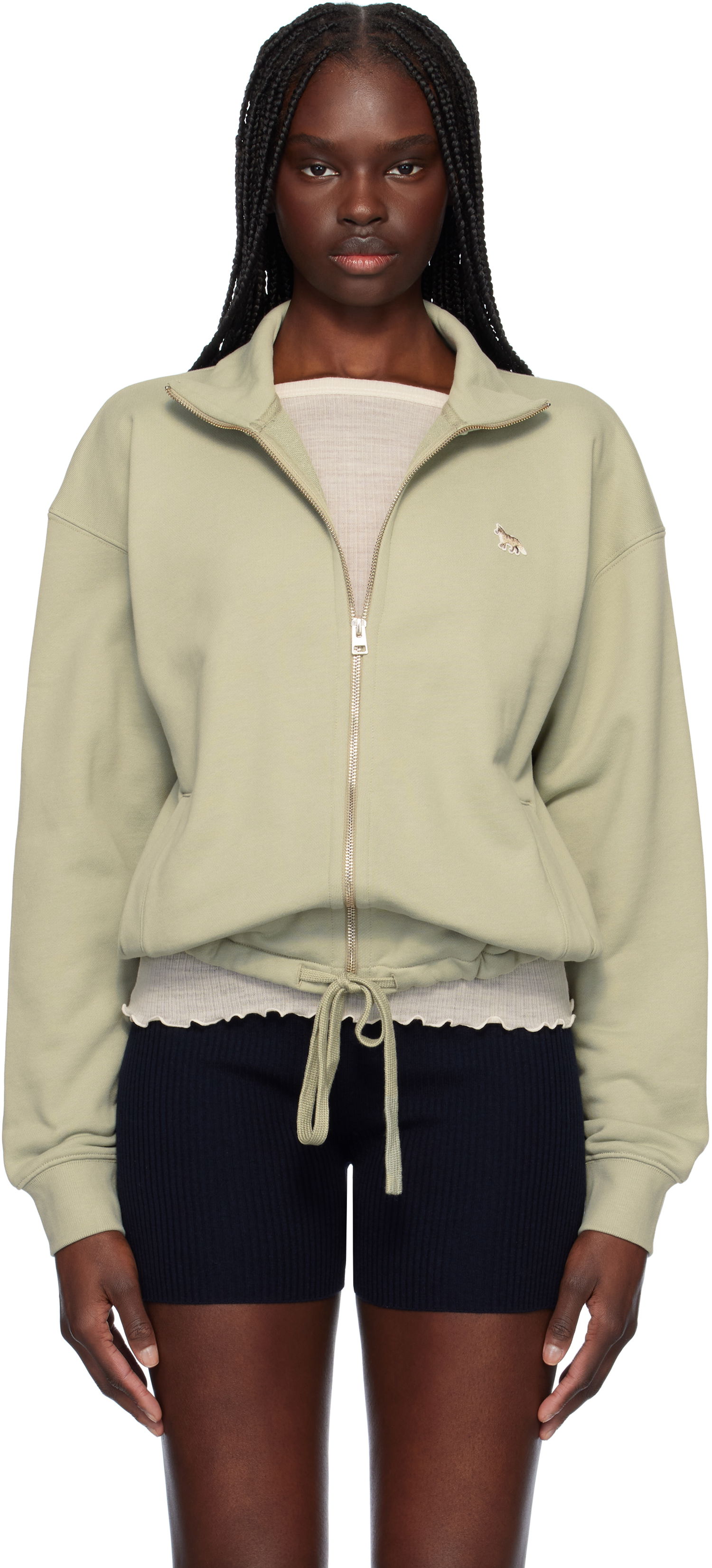 Суитчър MAISON KITSUNÉ Maison Kitsuné Baby Fox Patch Zip-Up Sweatshirt Зелено | OW02132KM0325, 0