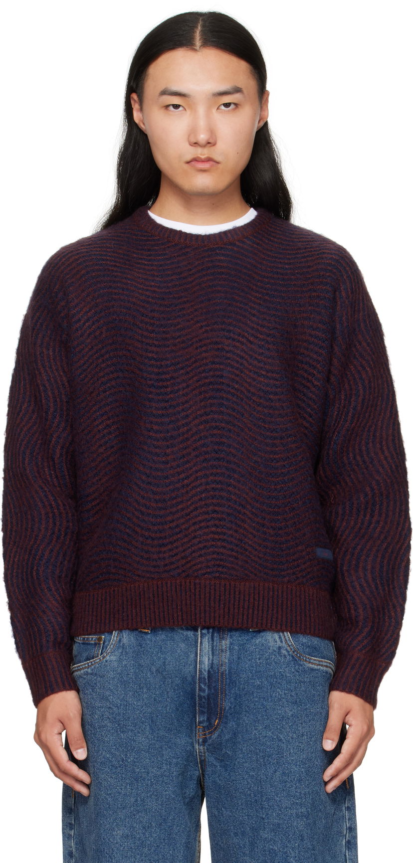 Пуловер Dime Dime Mohair Wave Knit Sweater Бургунди | DIMEFA254BUR