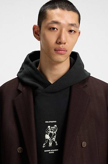 Суитчър BOSS Terry Hoodie with Boxing Artwork Черно | 50542399, 1