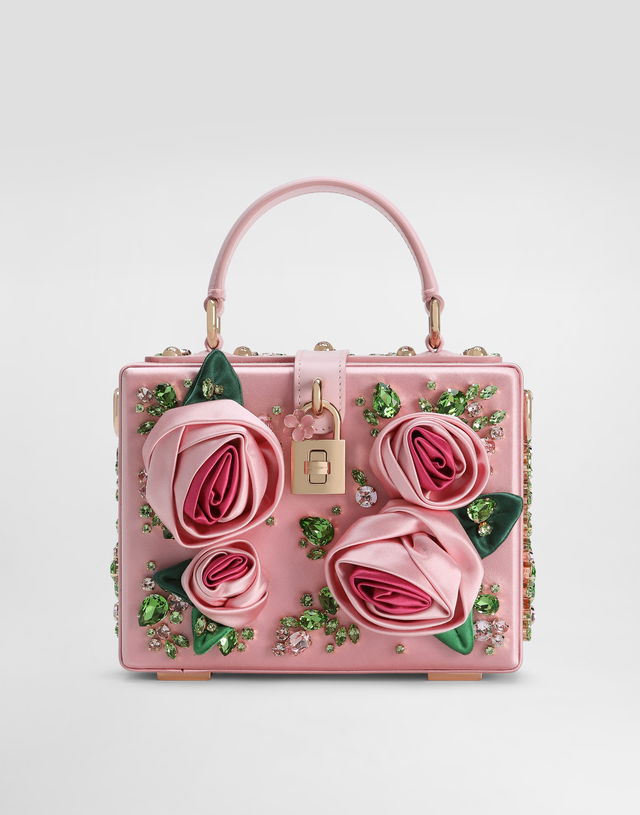 Dolce & Gabbana Dolce Box Satin Handbag with Rose and Crystal Embellishments