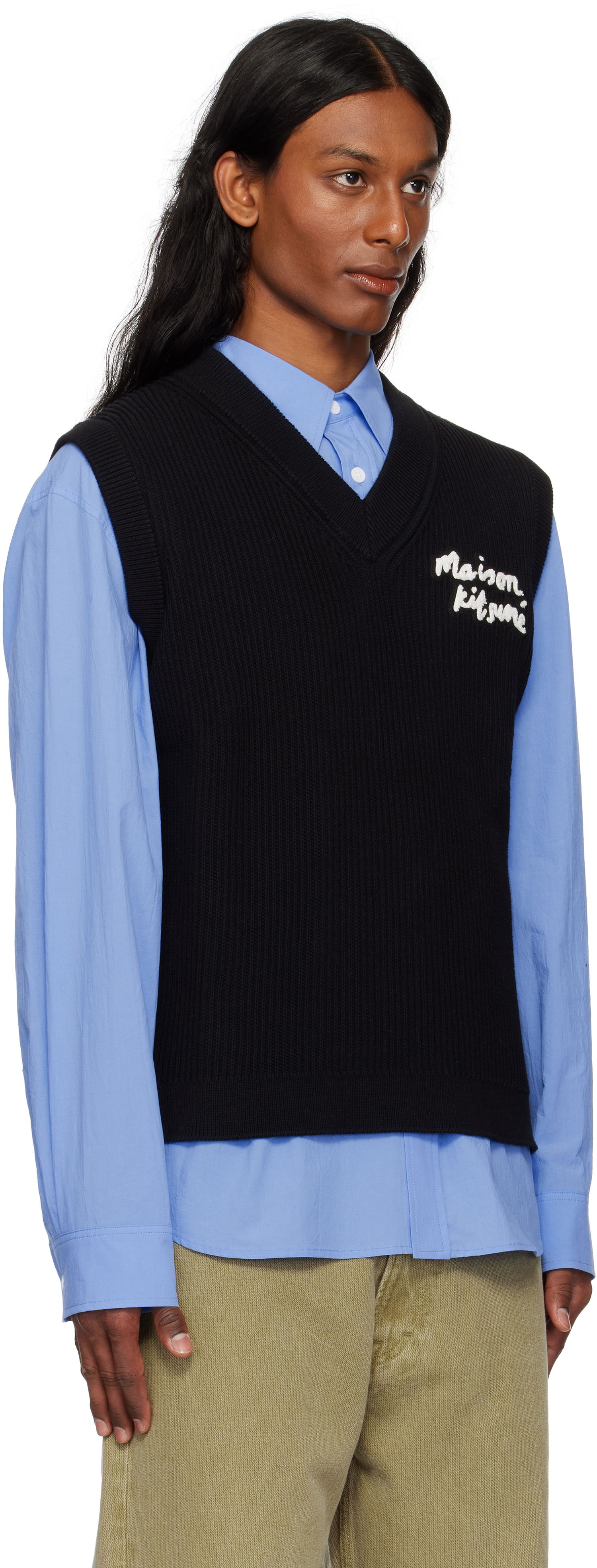 Пуловер MAISON KITSUNÉ Maison Kitsuné Handwriting Ribbed Vest Черно | OM00810KT1126, 1