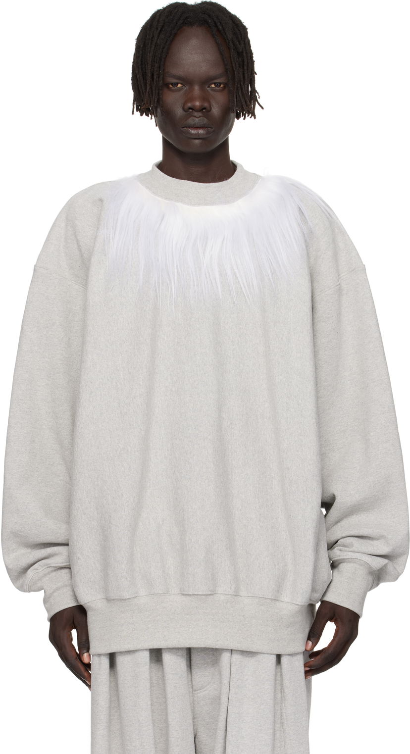 Суитчър HED MAYNER Hed Mayner Fur Trim Sweatshirt Сиво | HMMB72006P-HB211