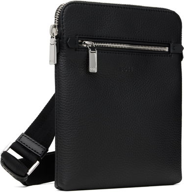 Чанта през рамо BOSS Grained Italian Leather Envelope Bag with Embossed Logo and Front Zip Pocket Черно | 50529289, 2