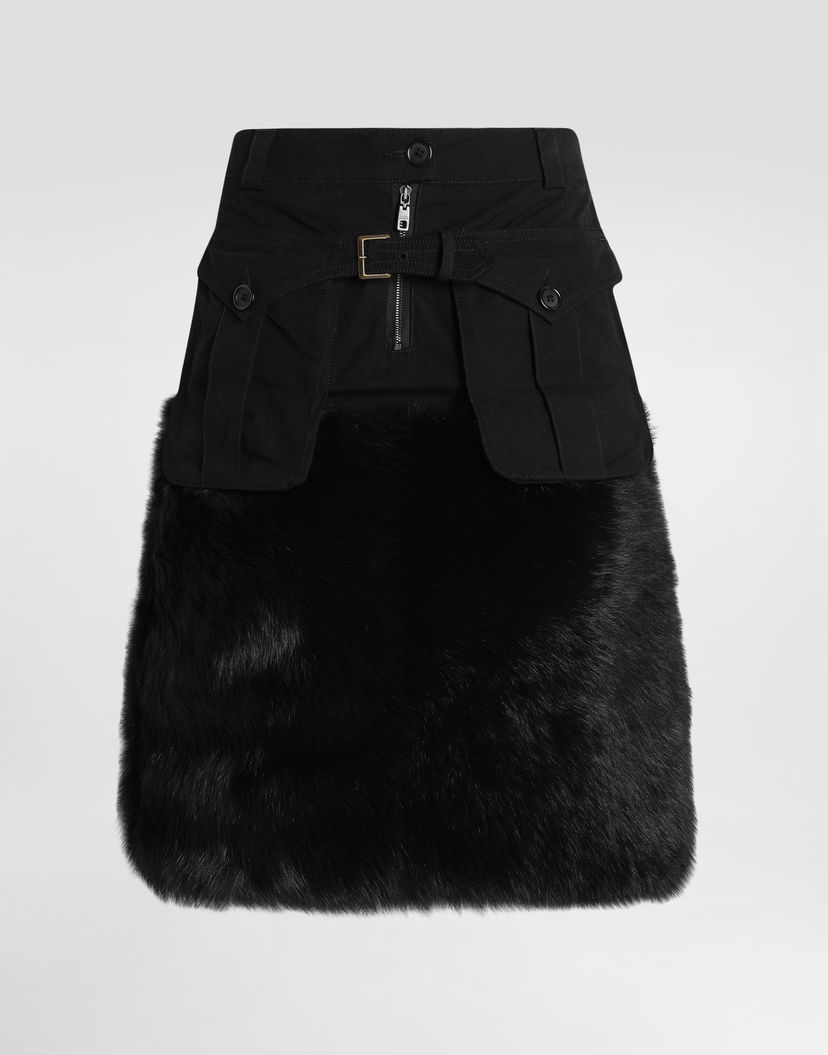 Пола Dolce & Gabbana Dolce & Gabbana Fur Trim Midi Skirt Черно | F4DAWFGDDIHN0000