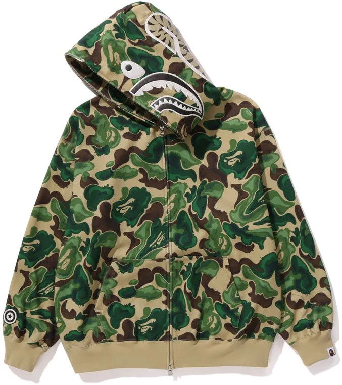 Суитчър BAPE Art Camo Shark Full Zip Hoodie Зелено | 0ZXSWM115055L-GRN, 1