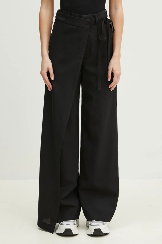 Wide-Leg High Waist Wrap Trousers with Tie Detail