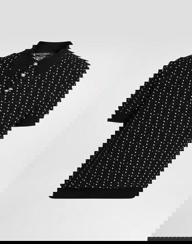 Поло тениска Dolce & Gabbana Micro-dot Stitch Knitted Polo Shirt with Pearl Buttons Черно | GXZ02ZJGMFBN0004, 0