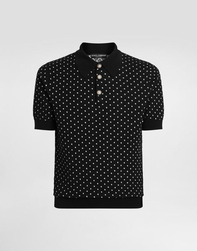 Micro-dot Stitch Knitted Polo Shirt with Pearl Buttons