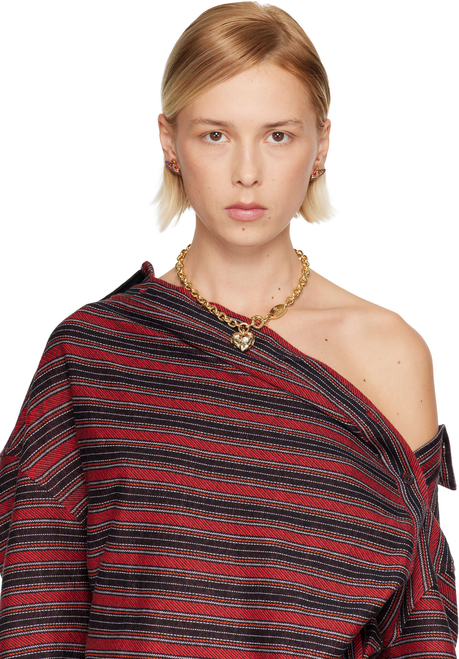 Колие Vivienne Westwood Vivienne Westwood Lee Chunky Chain Heart Pendant Necklace with Embellishments Жълто | 63010148-02R102-, 1