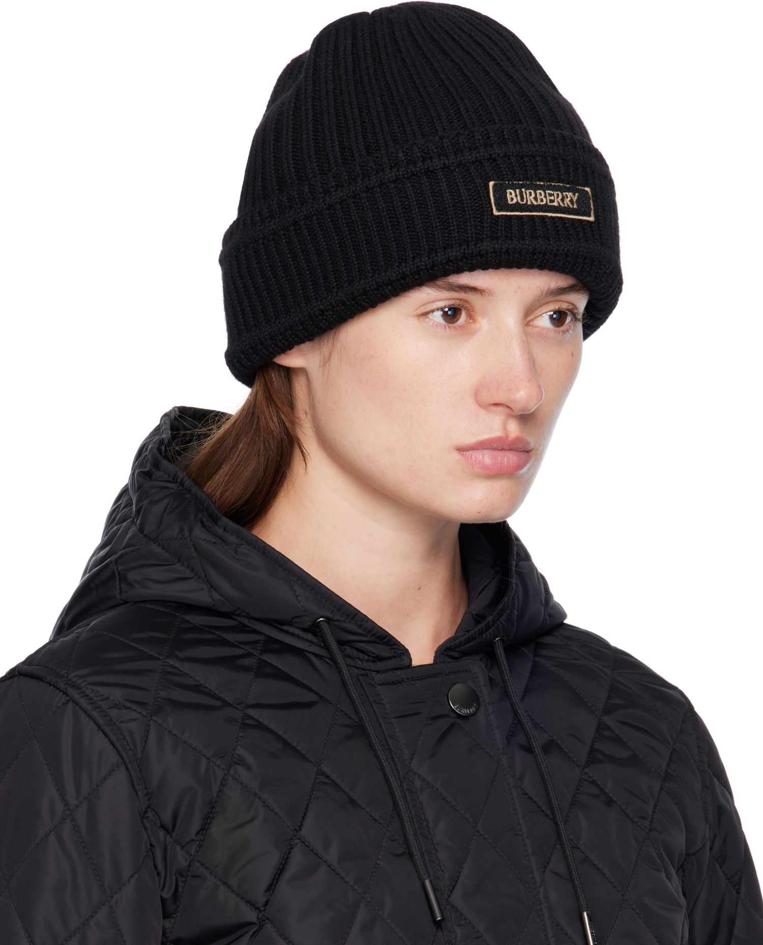 Шапка Burberry Wool Beanie with Logo Patch Черно | 8103340, 1