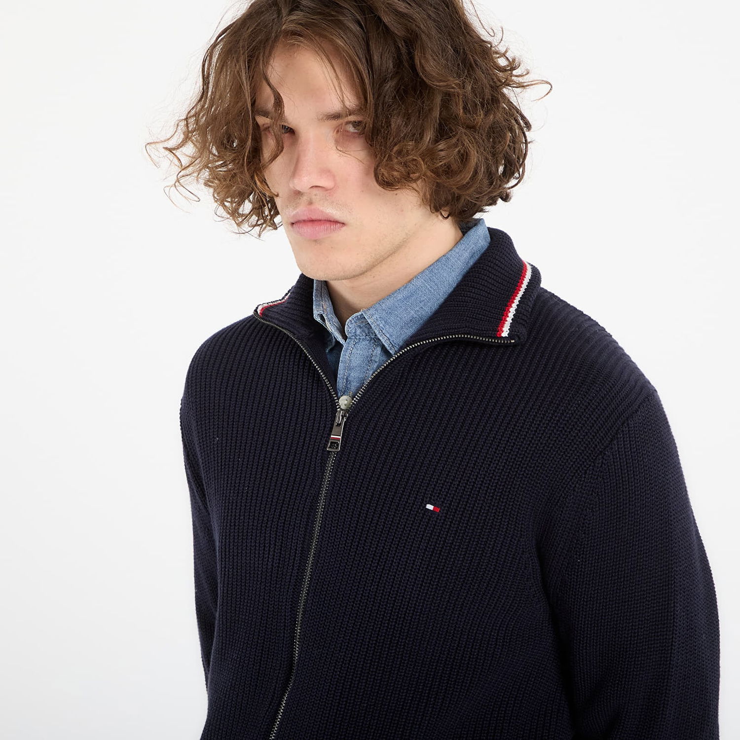Пуловер Tommy Hilfiger RWB Ribbed Full-Zip Sweater Тъмно синьо | MW0MW41517 DW5, 1