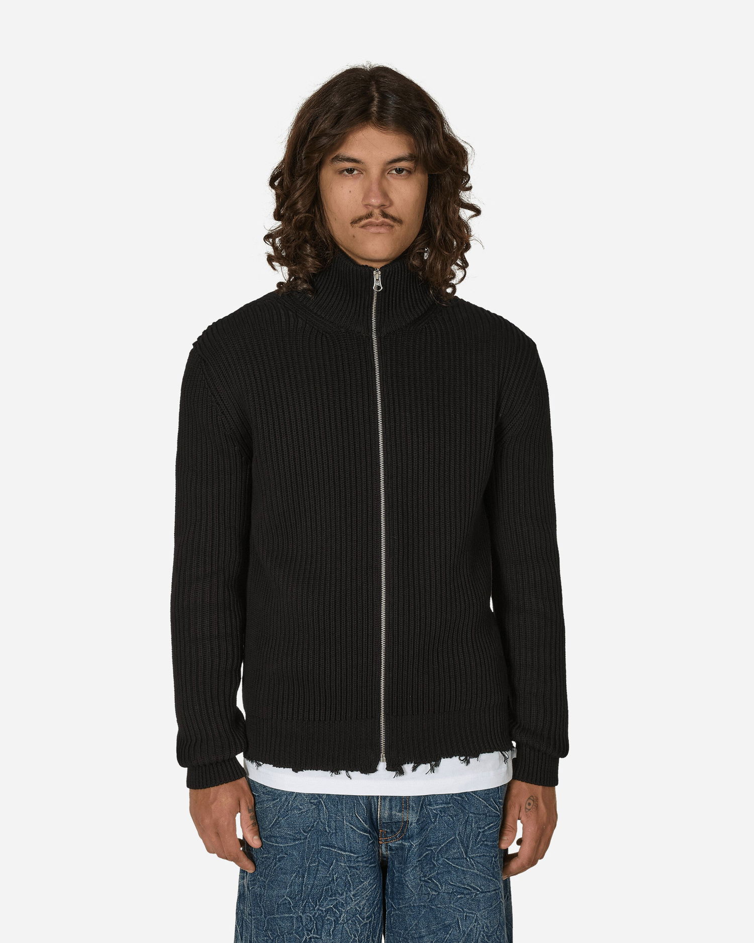 Пуловер Maison Margiela Men's Black Full-Zip Ribbed Cotton Jacket Черно | SH0AM0028 900, 0