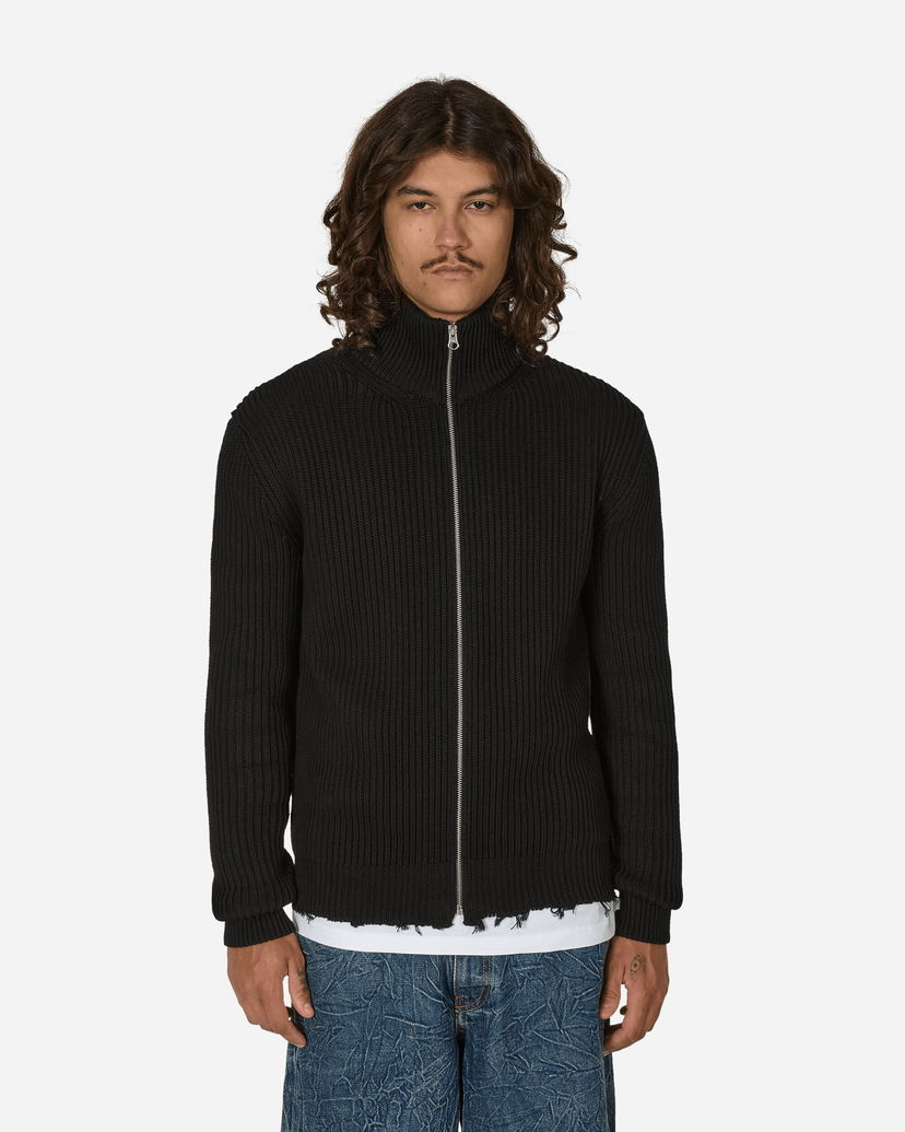 Пуловер Maison Margiela Men's Black Full-Zip Ribbed Cotton Jacket Черно | SH0AM0028 900