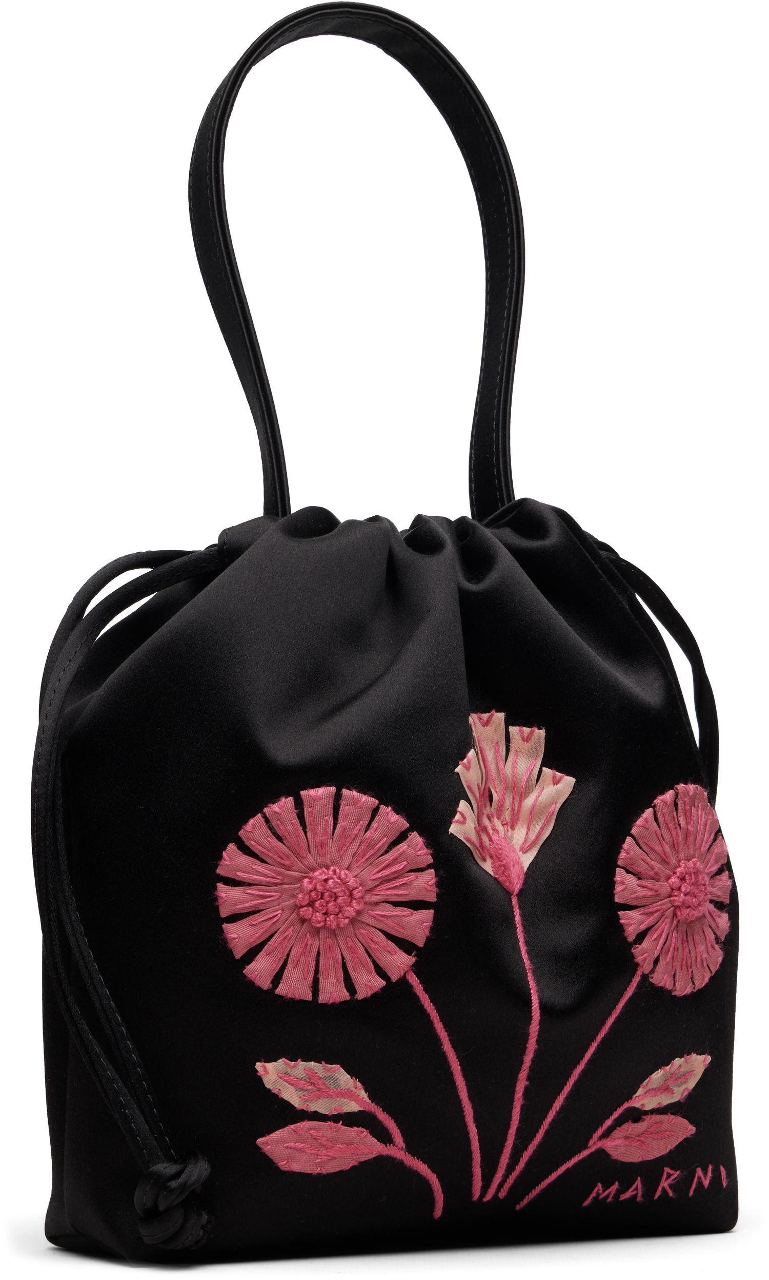 Дамска чанта Marni Small Scrunchie Floral Embroidered Drawstring Pouch Черно | BMMP0164L0 P8534, 1