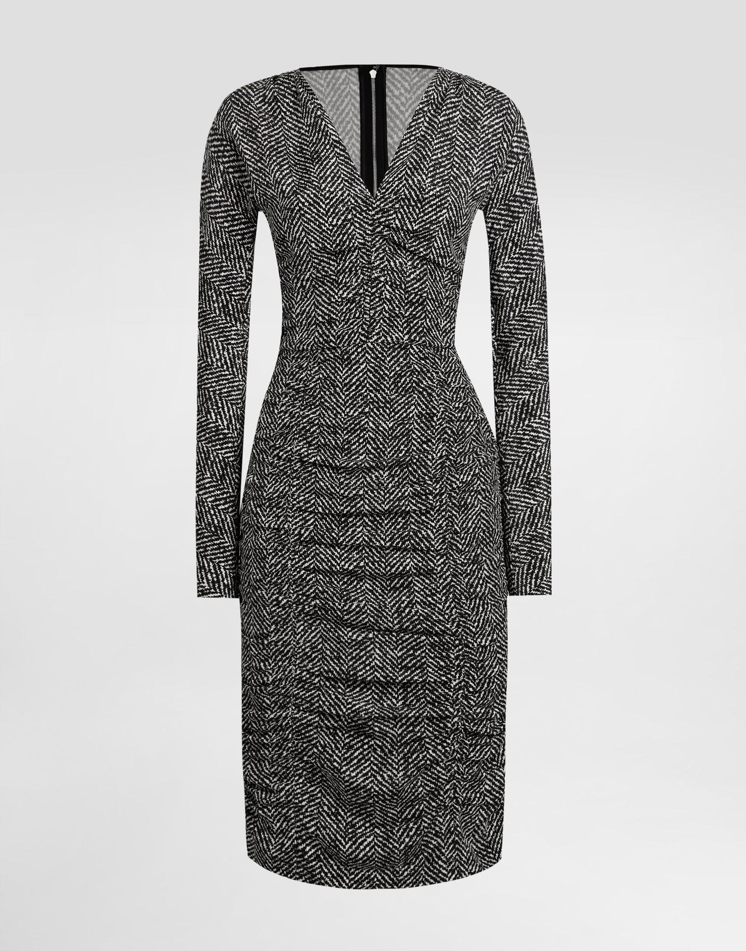 Pокля Dolce & Gabbana Dolce & Gabbana Chevron Print Cady Midi Dress Черно | F6TWETFSA70HH5QS, 0